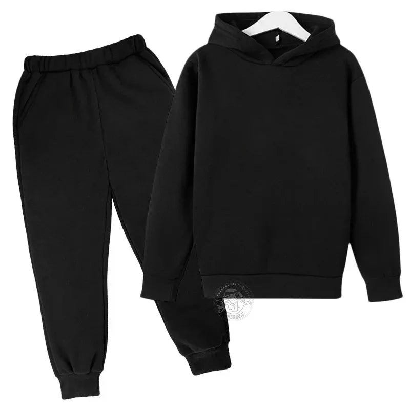 Children's Black Sports Outdoor Letter Print Hooded Sweatshirt 3-12 Years Old Boys and Girls Casual Set Sweatshirt + Pants