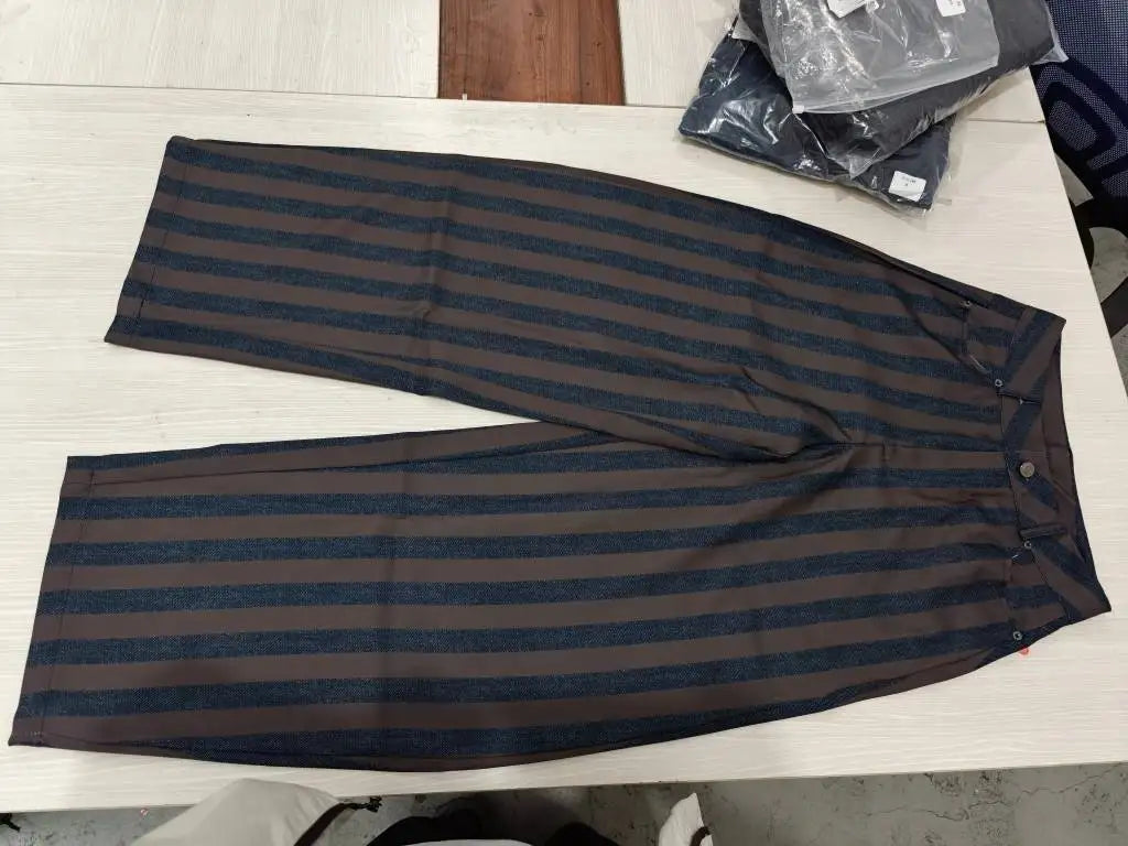 Women Stripe Pants Barrel Leg Pant High-Waist Trousers Loose Fit Woman Clothes Casual Bottom Daily Outfit Lady Clothing Outwear