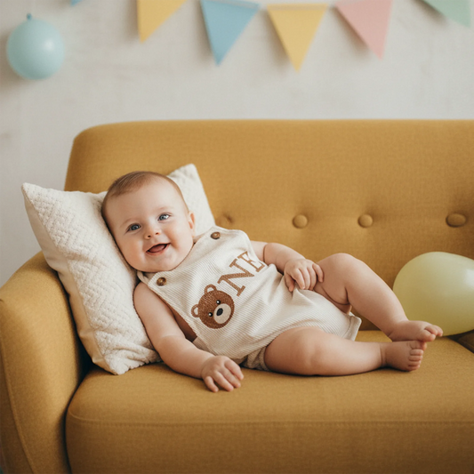 Baby Boys Romper Overalls Cute Bear Letters Embroidery Sleeveless Bodysuits 1st Birthday Infant Clothes 0-18M Spring Summer