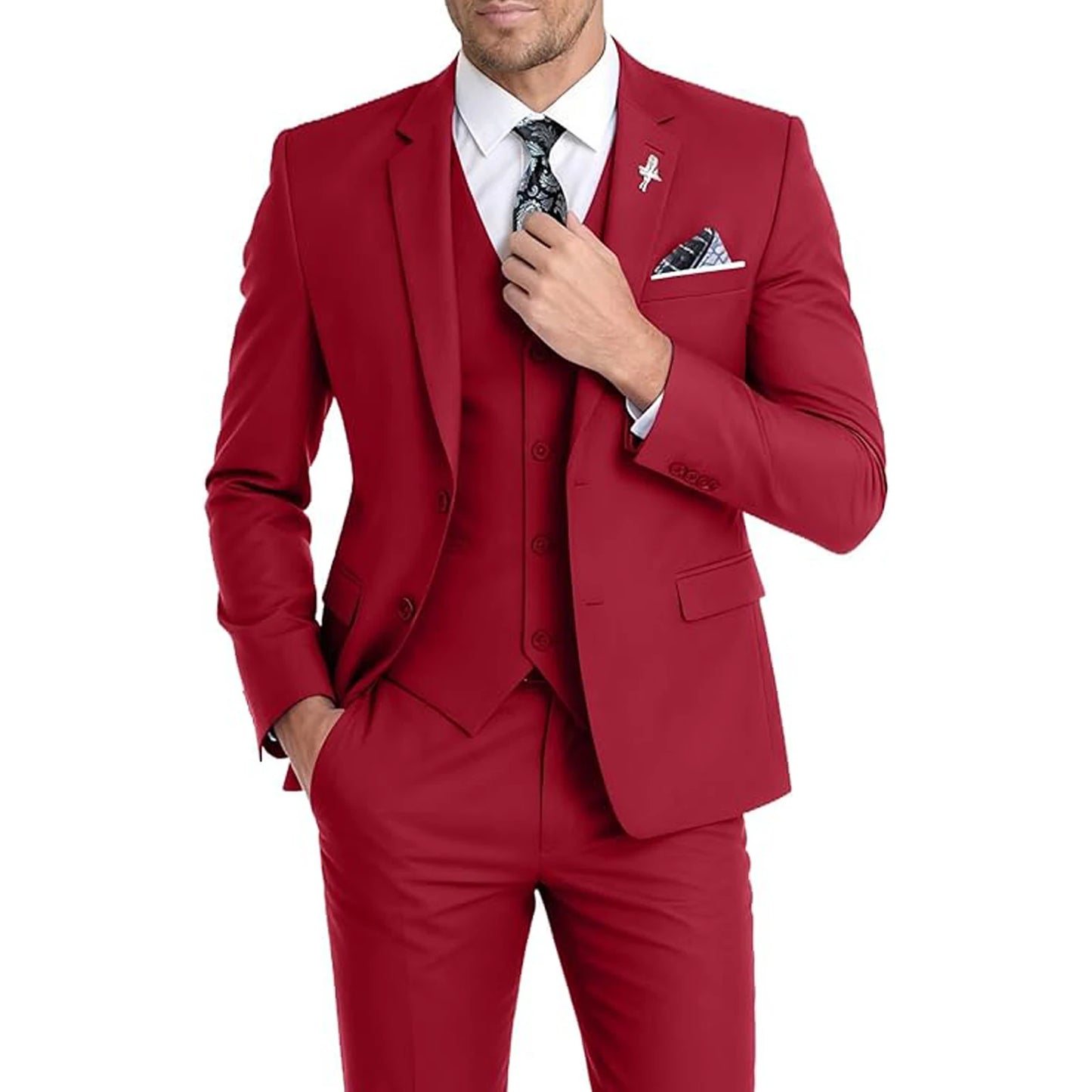 Men's Suit 3 Piece Set Blazer Vest Pants Slim Fit Formal Business Jacket Wedding Tuxedo for Groom Groomsman Business Banquet