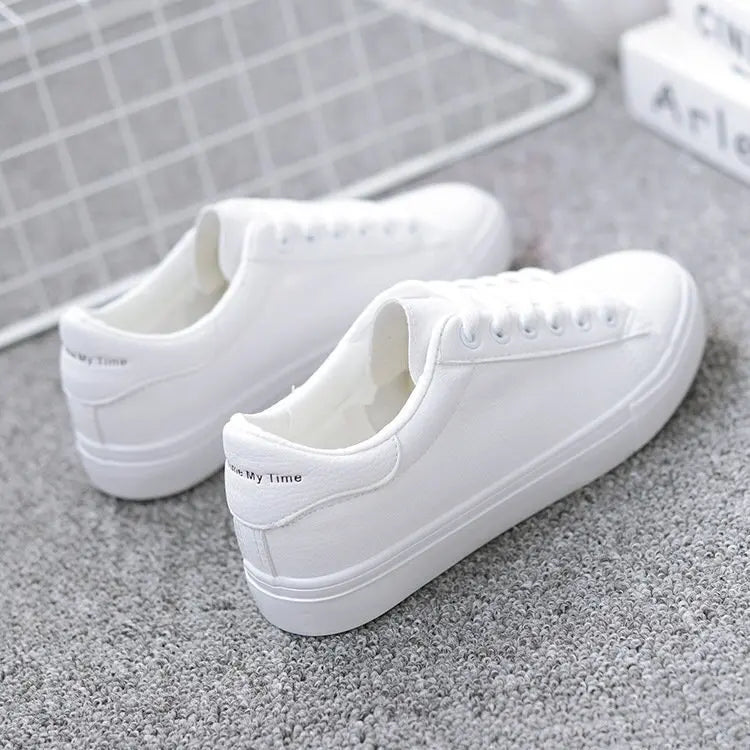 Women's Vulcanize Shoes PU Leather White Shoes New Fashion Platform Shoes Solid Color Casual Shoe Classic Women Sneakers Zapatos