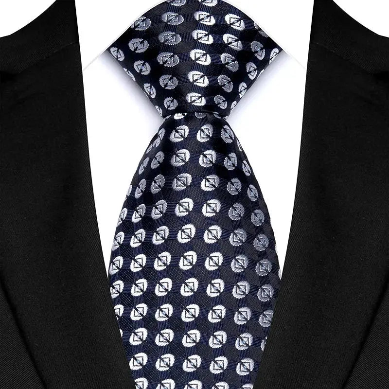Classic 8CM Polyester Ties For Men Formal Business Silver Gray Paisley Stripes Dot Neckties Handmade College Shirt Neckwear BAZAARHUBO