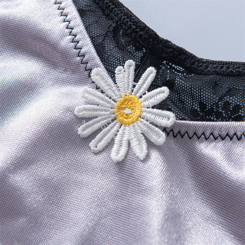 European Sizes Satin Luxury Style Women Sexy Low Waist V Shape Lace Flower Underwear Breathable High Stretch Soft Panties Breifs