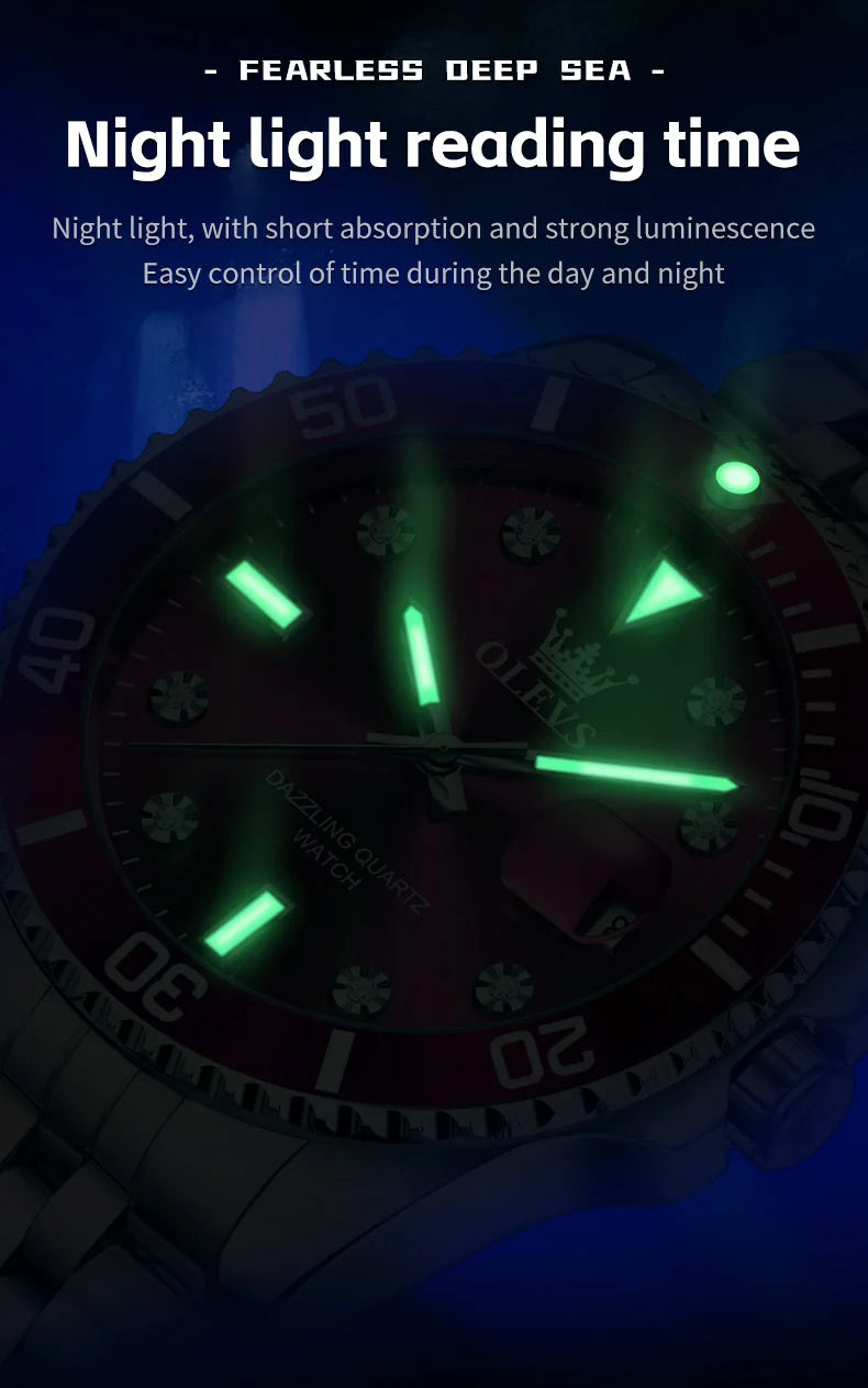 OLEVS Men's Watches Luxury Brand One-Way Timing Rotation Bezel Analog Original Quartz Watch for Men Submarine Series Wristwatch