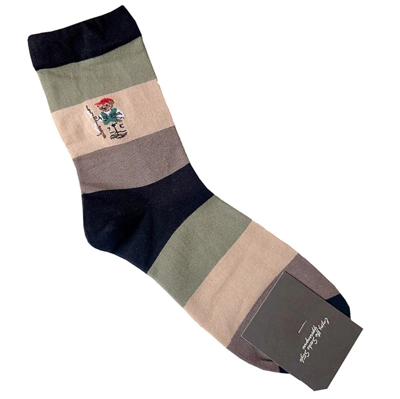 Good Quality Cartoon Gentleman Bear Men's Socks Cotton Harajuku Style Sport Boys Skateboard Novelty Breathable  Christmas Gifts