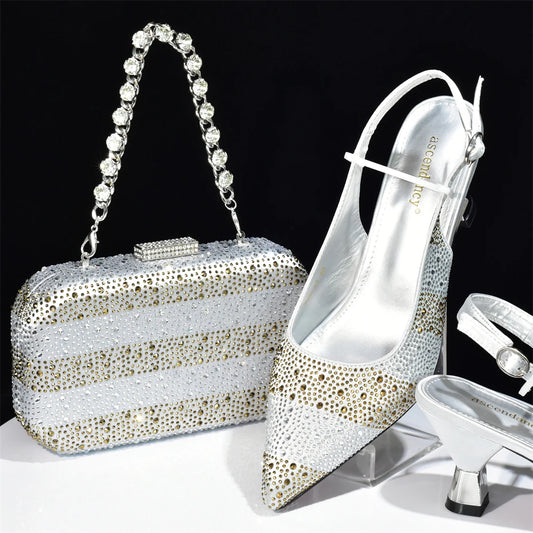 Doershow African fashion Italian Shoes And Bag Sets For Evening Party With Stones SILVER Italian Handbags Match Bags! Hb1-2