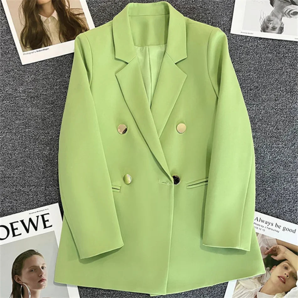 Women Blazer Luxury Double Breasted Jacket Korean Style 2025 Spring