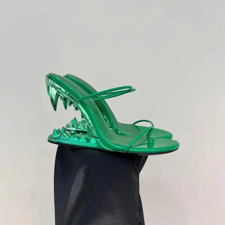 Spring Fashion Show, Teeth Shaped Heels, High Heels with Exposed Toes, Sloping Heels, Round Toe Fashion Women's Shoes