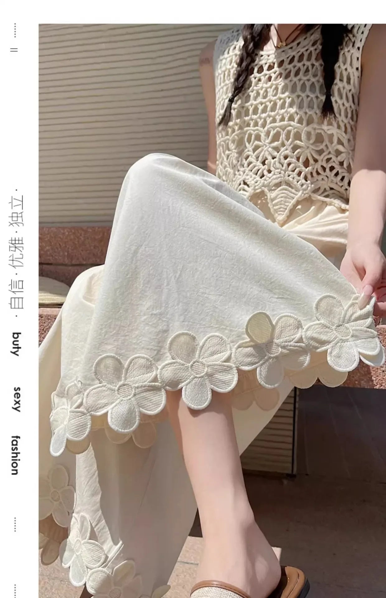 Spring and summer best-selling styles: leisure, fresh, country style, cute, versatile, floral high-waisted nine-tenths pants