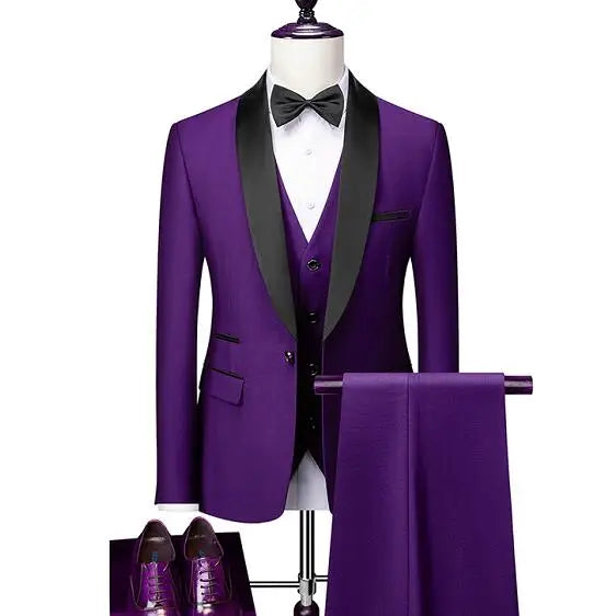 Men's Lapel Black Suit Set Coat Vest Trousers / Business Groomsmen Groom Wedding Dress Fprmal Blazer Pants