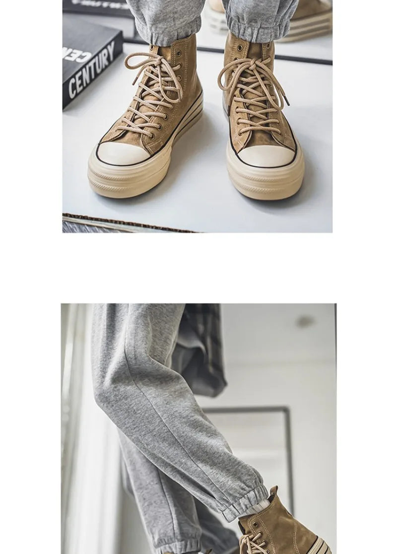 Couple Sneakers Classics Denim Canvas Shoes Fashion High Top Casual Shoes Platform Vulcanized Shoes for Men Lace Up Ankle Boots
