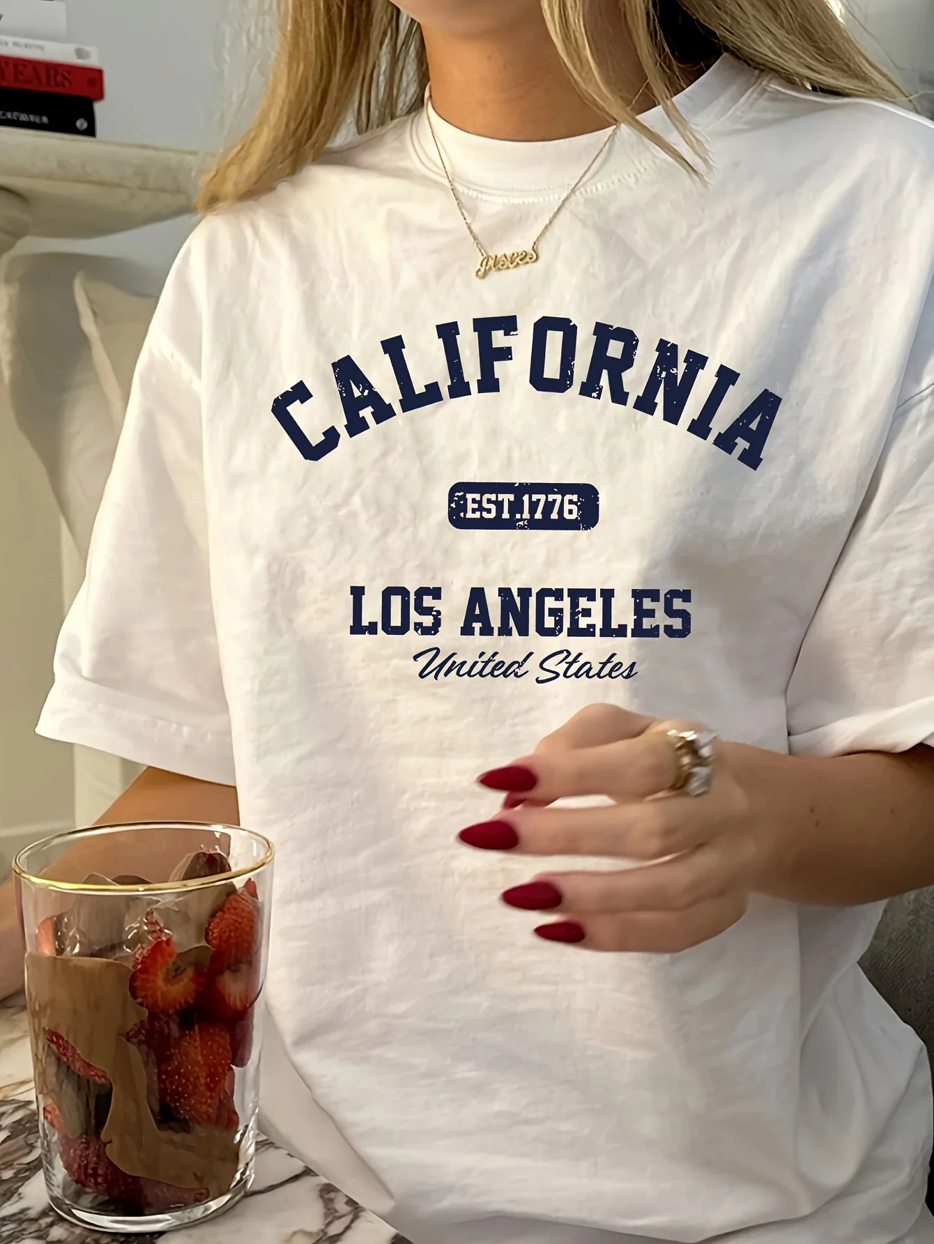Womens California Graphic T Shirt Round Sleeve Machine Washable Tee