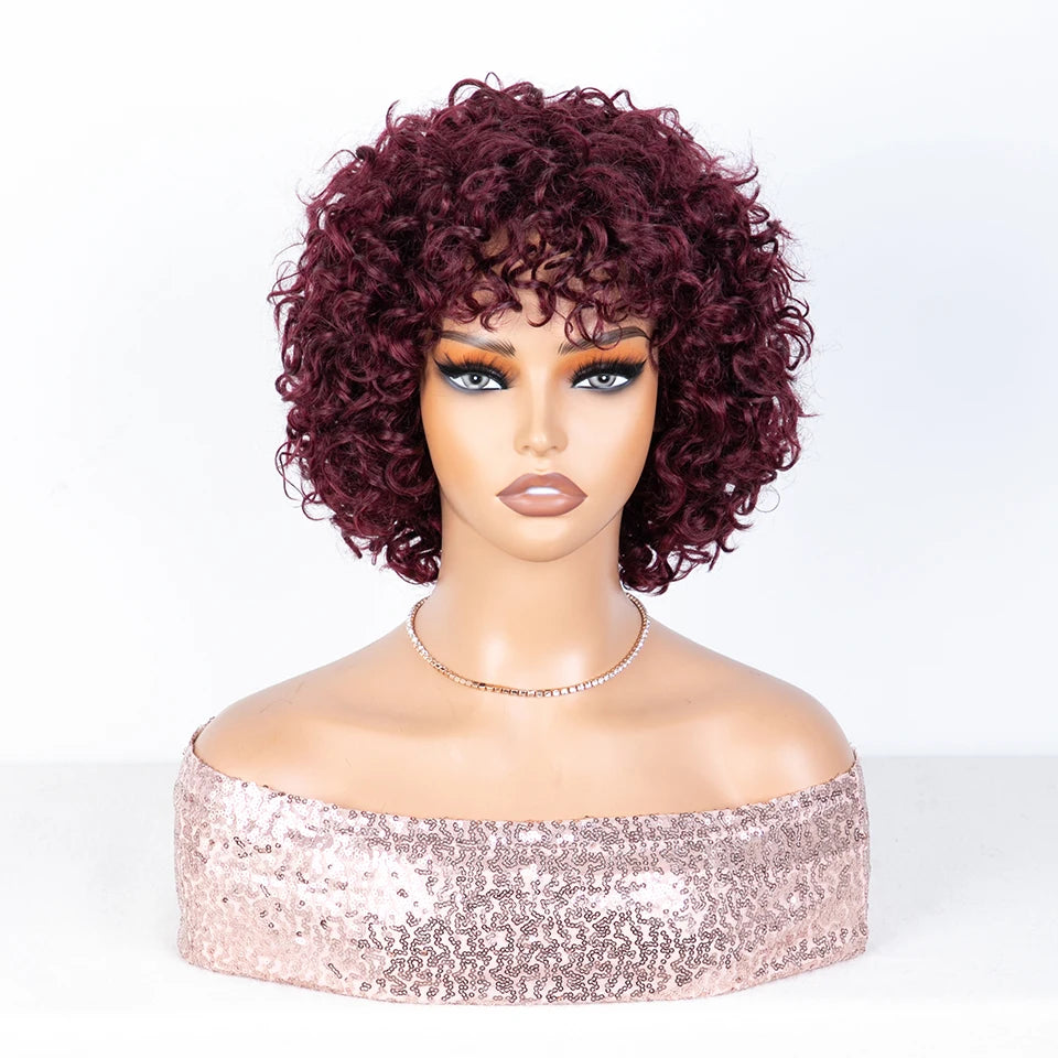 Sleek Short Human Hair Wigs 100% Remy Brazilian Curly Human Hair Wig 10 Inch Water Wave  Wig Natural Black Wigs For Black Women