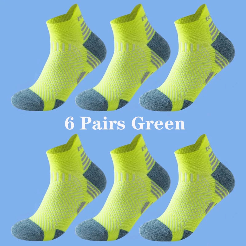 6 Pairs Marathon Running Socks Men Professional Sport Ankle Socks Thickened Towel Cushioned Tube Fitness Short Socks