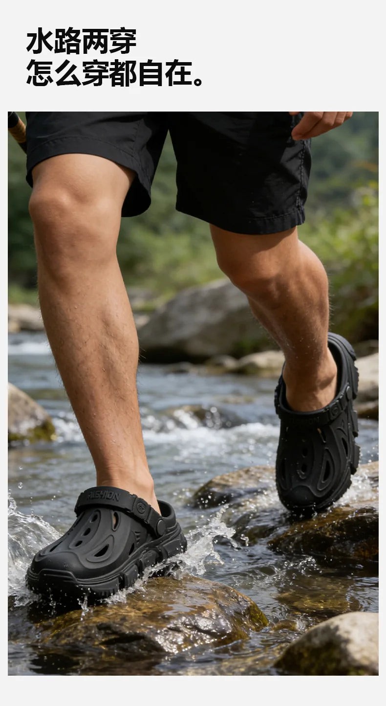 Thick soled perforated shoes for men, 2026 new model for home use, anti slip, wear-resistant, breathable and not tiring