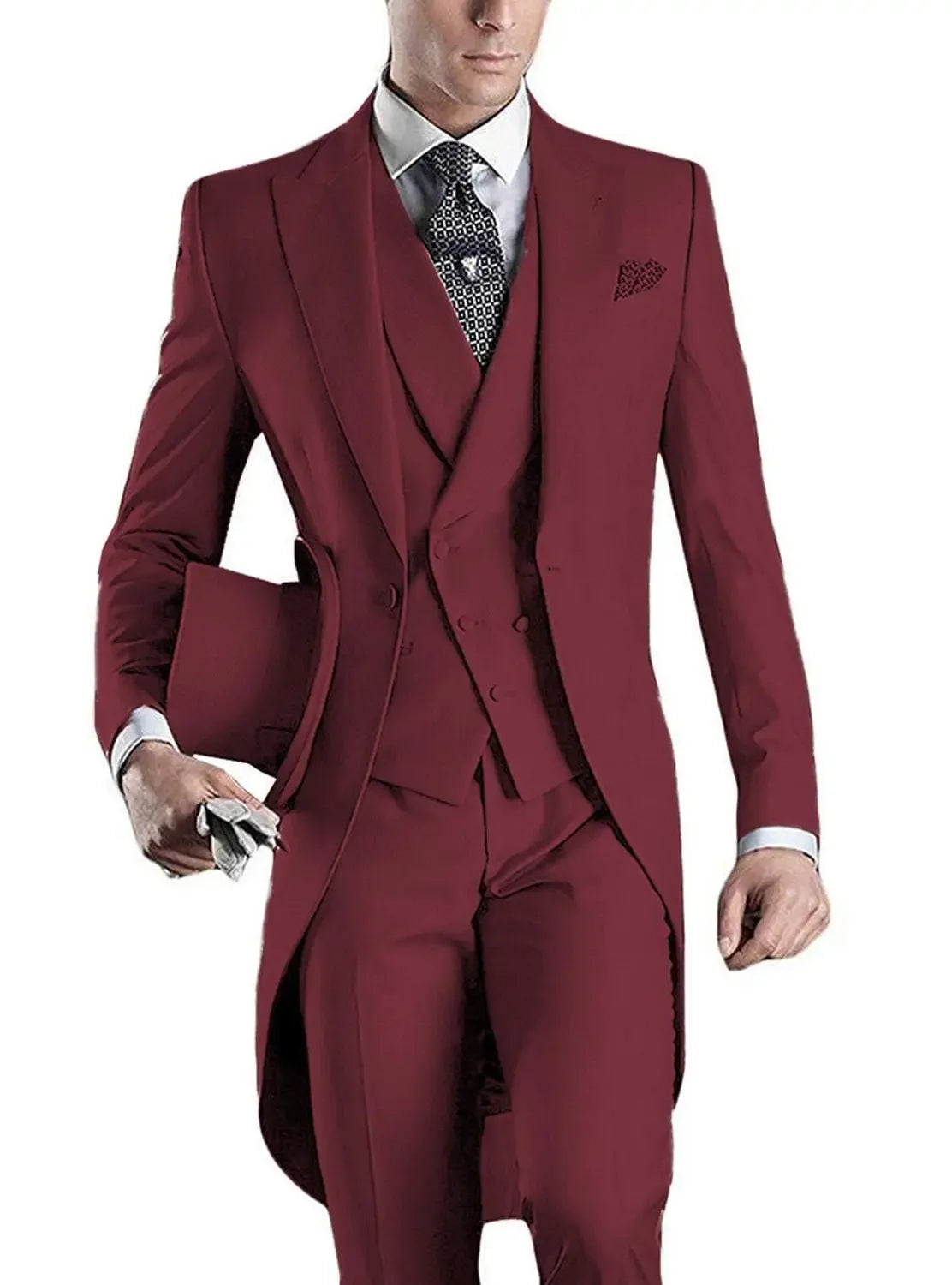 Royal Blue Long Tail Coat 3 Piece Gentleman Man Suits Male Fashion Groom Tuxedo for Wedding Prom Jacket Waistcoat with Pants