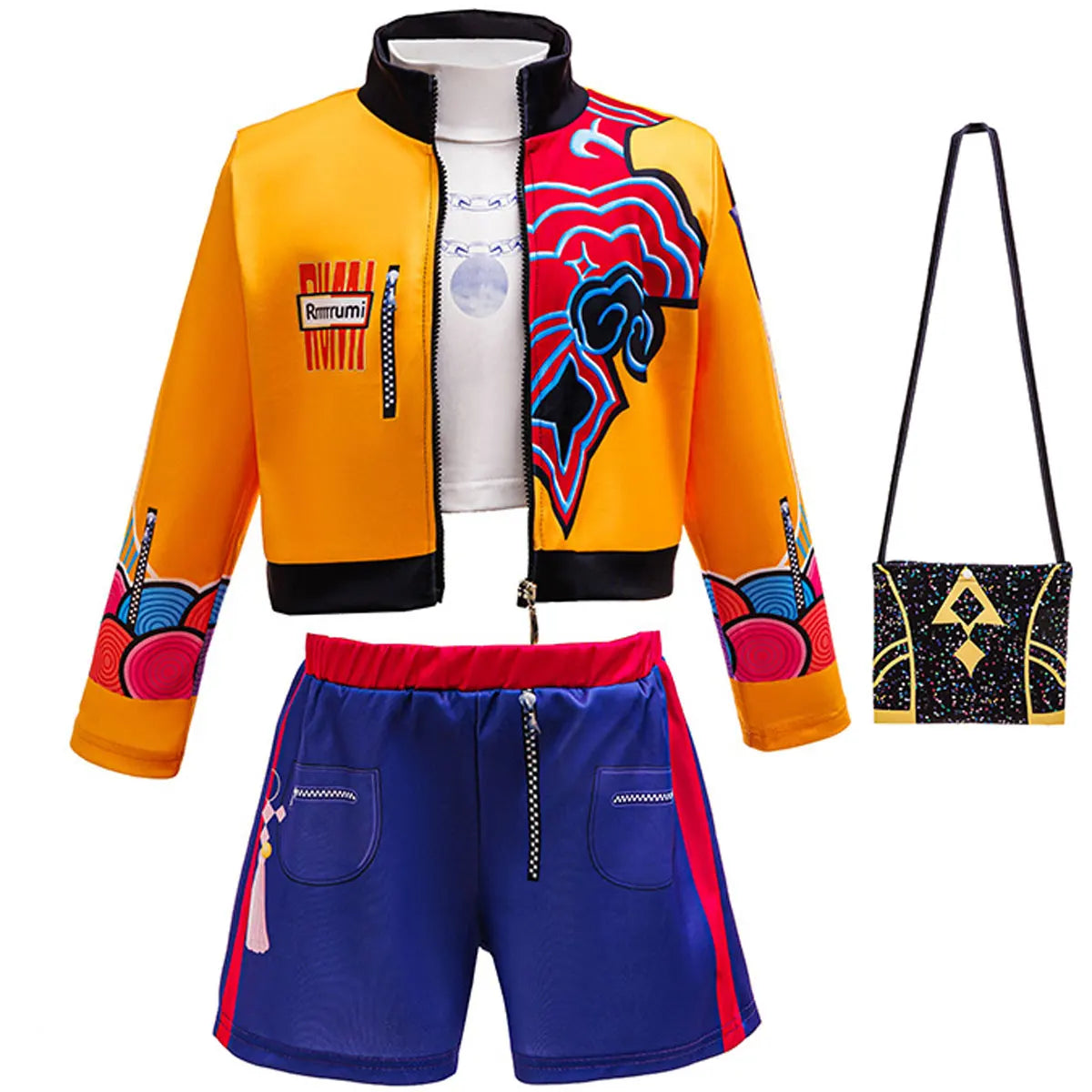 Kids Fashion Outfit Set Girls Printed Jacket Shorts Costume With Purple Braided Crown Accessories Halloween Birthday Party Dress