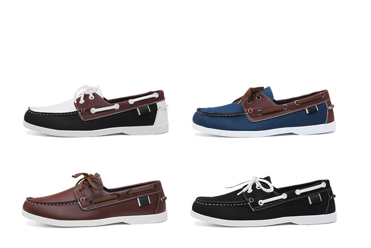 Men Loafers Strap Design Boat Shoes PU Leather High Quality Comfortable Slip-On Soft Flat Driving Shoes For Male Plus Size 40-48