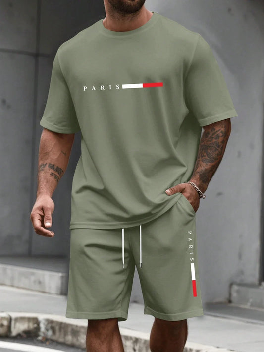 Men's Tracksuit 2 Piece O-neck Short Sleeve Shirt Shorts Set Men's Running Suit Plus Size T Shirts Man Clothing Summer T-shirt
