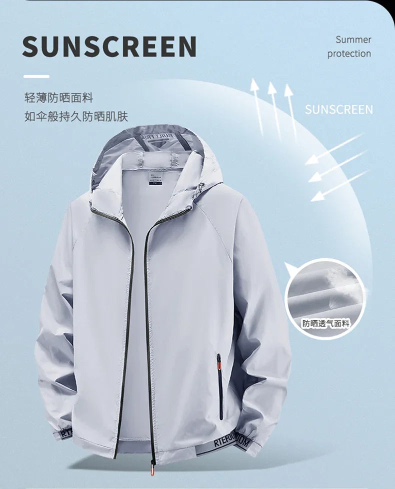 Outdoor Lightweight Hiking Jackets Men Fishing Cycling Hooded Gym Sports Running Coat Summer Sun-Protective Jacket Men Clothing
