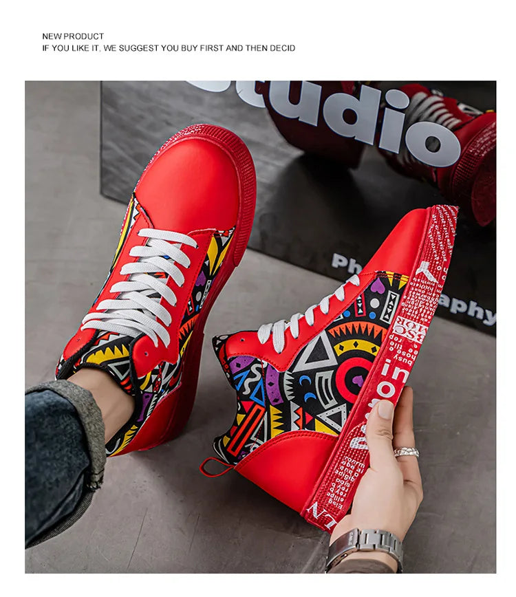 Mens Casual Sport Shoes 2026 Autumn Fashion Comfort Non Slip Casual Sneakers Platform Outdoor Running Shoes Graffiti Board Shoes