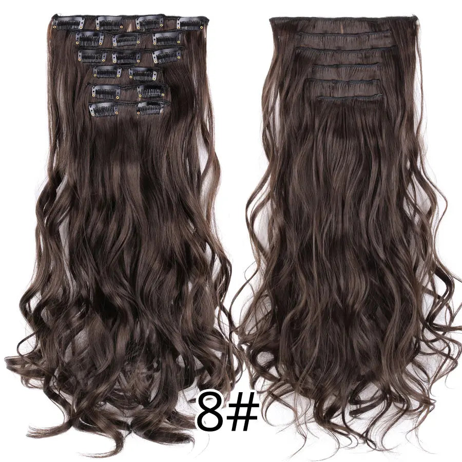 22 Inches Synthetic Long Straight Hairstyle 16 Clips 6Pcs/Set Hair Extensions Blonde Black Hairpieces Heat Resistant For Women