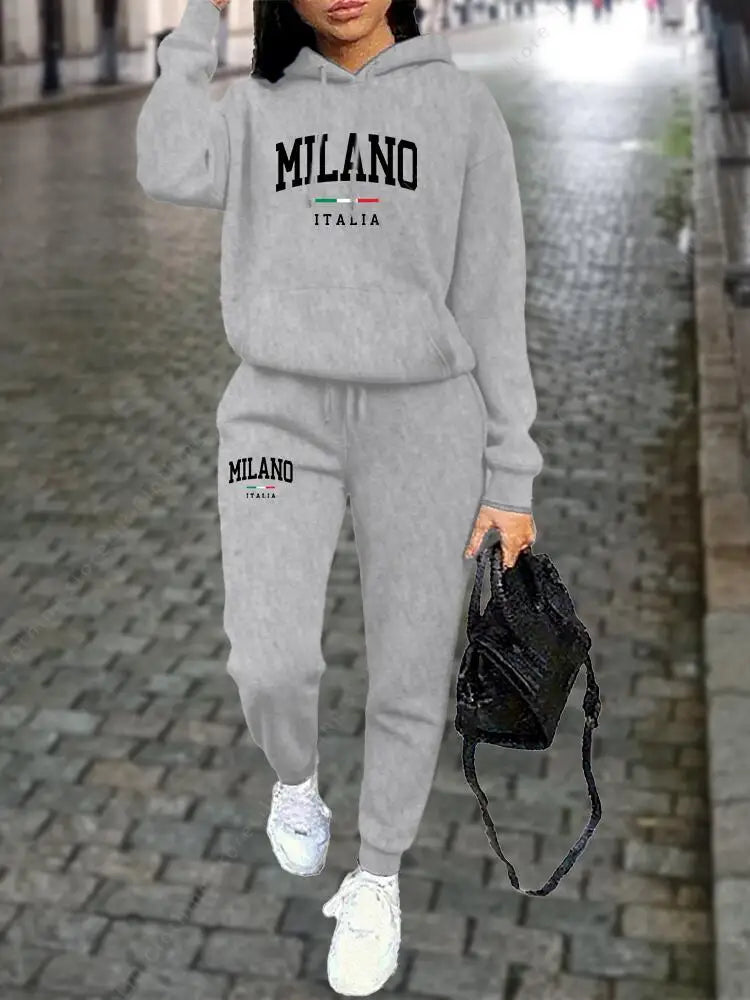 Milano Women Tracksuit Set Hoodie Sweatshirt Sweatpants Two Piece Autumn Winter