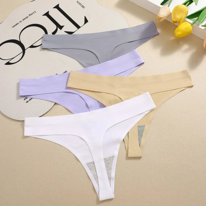 6PCS Women's S-XL Seamless G-String Underpants Low Rise Solid Color Ice Silk Undewear Female Traceless Soft Comfortable Lingerie