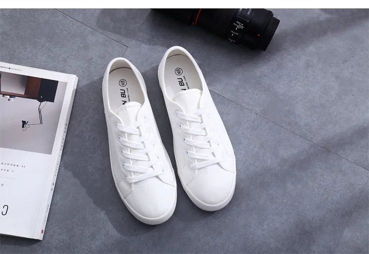 Unisex White Canvas Shoes Casual Summer Vulcanized Shoes Lace-up Students Cloth Shoe Women's Flats Sneakers Women Board Shoes