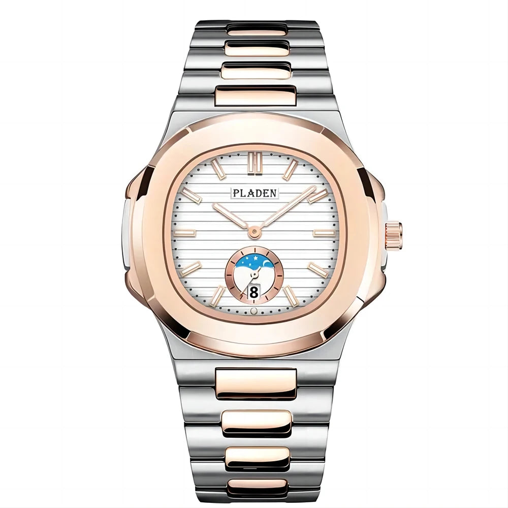 PLADEN Men's Quartz Watch Stylish Business Wristwatches Stainless Steel Calendar Waterproof Watches For Male High Quality New