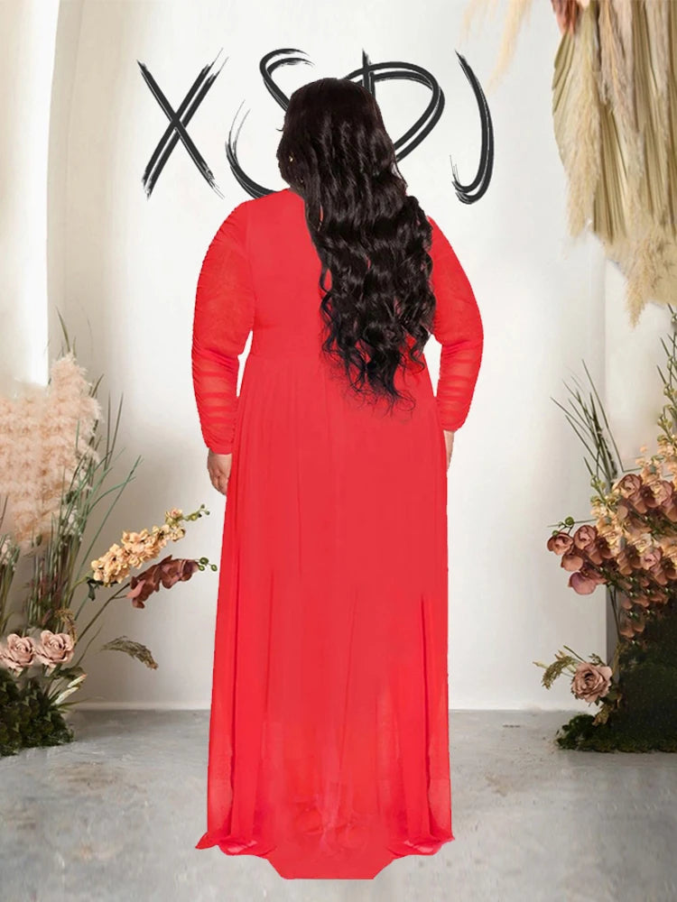 2 Piece Sets Women Outfit Mesh Lace Sleeves Elegant Pants and Blouse Set Sexy Curve Plus Size Clothes Wholesale Dropshipping