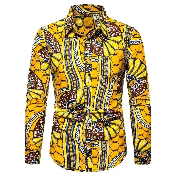 African Traditional Print Men's Shirts Casual Single-Breasted Blouses Long Sleeve Shirt Streetwear Trend Lapel Tops Men Clothing