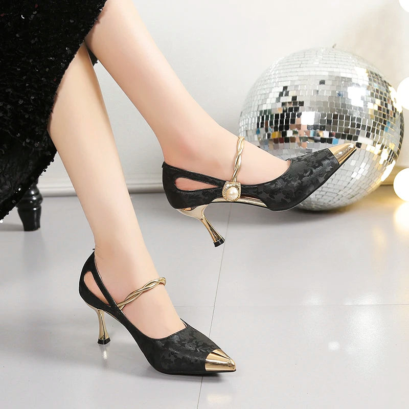 Women's Sandals SummerNew High Heels Pointed Head Embroidered Thin Belt Bag Head Sandals Casual Fashion Temperament Heel Sandals