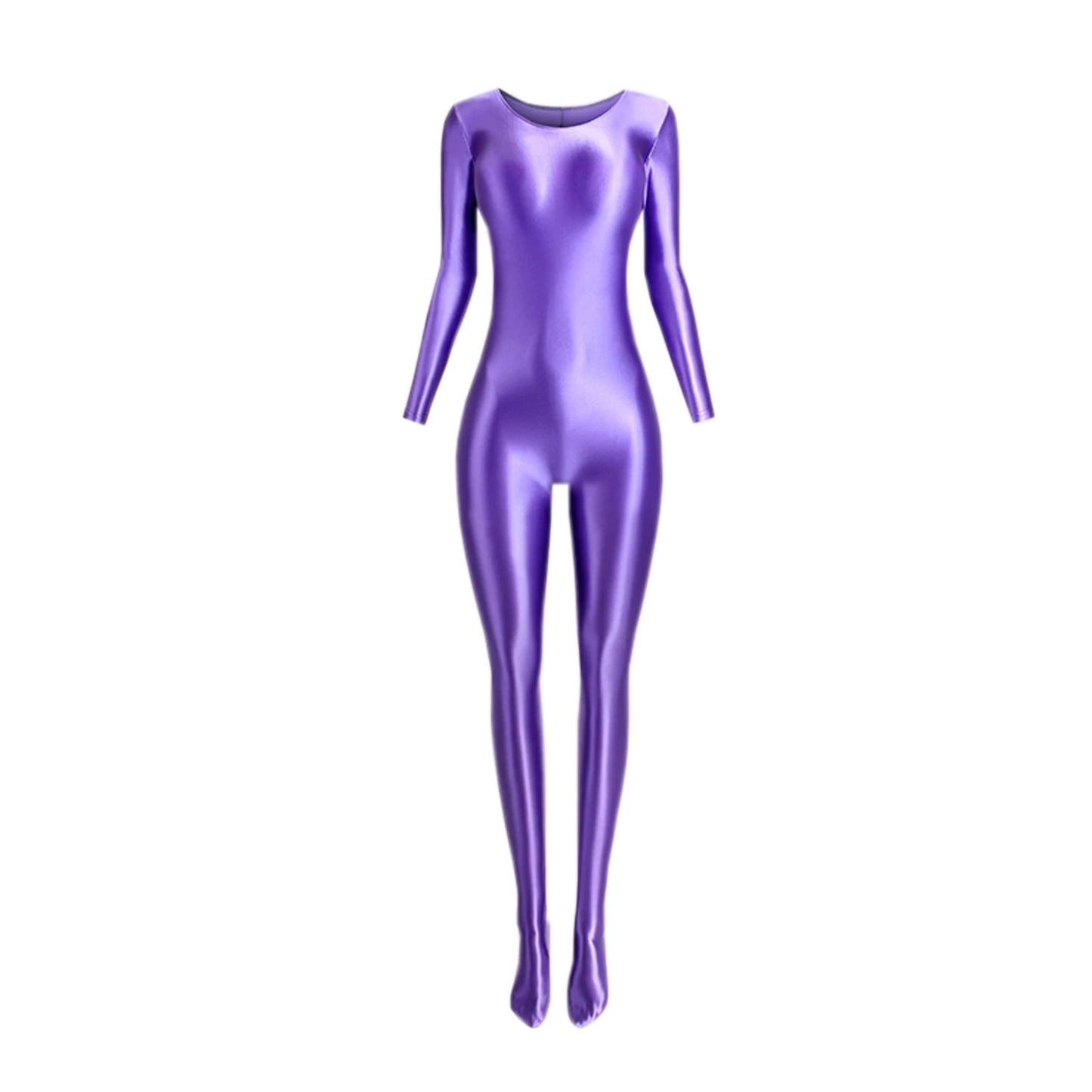 Women's Sexy Jumpsuits Long Sleeves Shapping Bodysuit Tight Elastic Oil Glossy Candy Color Unisex Leotard Exotic Club Clothing