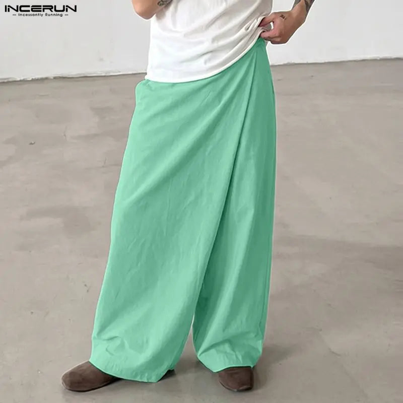 INCERUN Men's Pants Solid Color Joggers Elastic Waist Joggers Trousers For Man Streetwear Loose Casual Irregular Wide Leg Pants