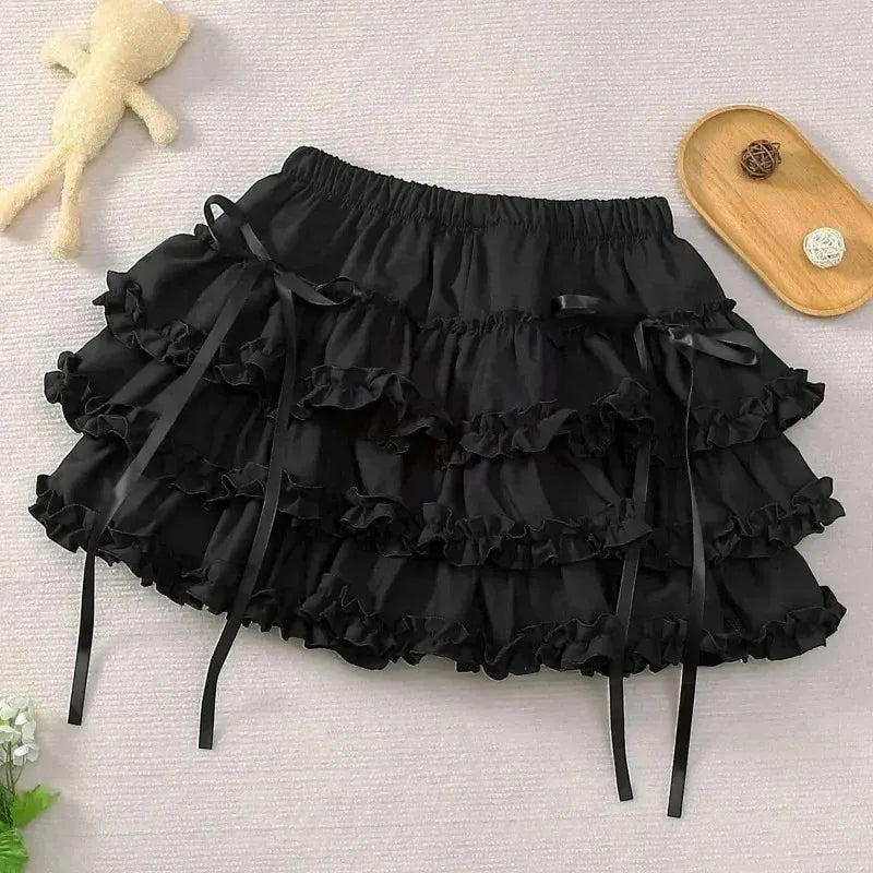 Mini Skirts for Women Sweet Cute Jupe Fashion Summer Japanese 2025 Faldas Mujer De Moda Bow Polka Dot Ruffles Y2k Skirt