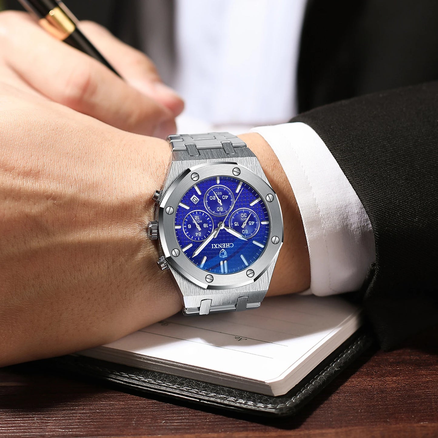 CHENXI Luxury Business Stainless Steel Men's Watches Quartz Movement Waterproof Round Dial Multifunctional Watch for Men