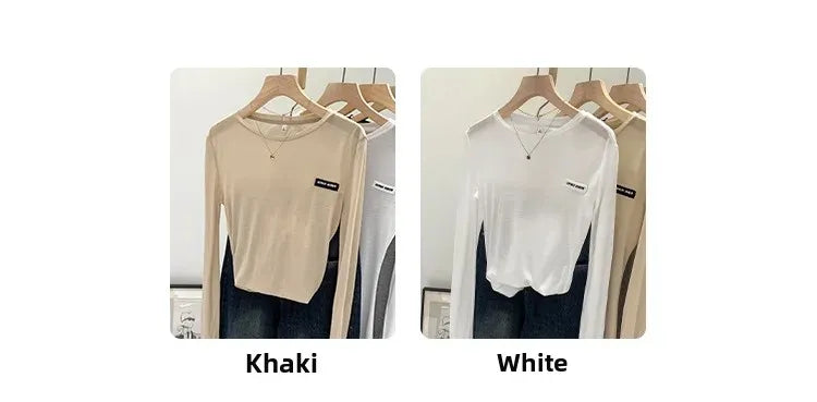 Laceleather Women's Long Sleeve T-Shirt Light Thin Sun Protection Base Layer Shirt Early Autumn New Style Label Attached
