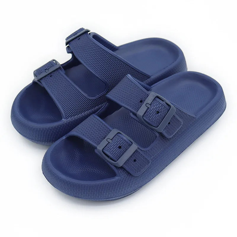 2024 Summer Thick Platform Cloud Men Slippers Fashion Buckle Soft Sole Slides Sandals Beach Non-slip Flip Flops Shoes for Women