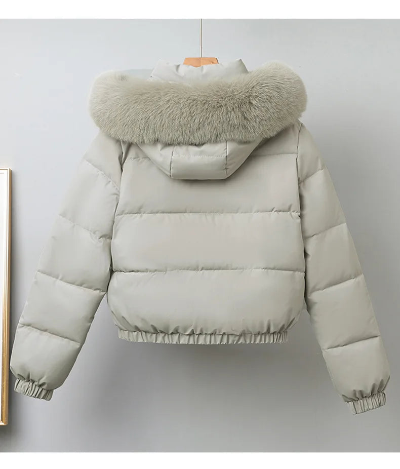 Short Coats Women Parkas Hooded Fur Collar Jackets Thick Warm Y2k Streetwear Elegant Jacket Work Coat Autumn Winter 2025