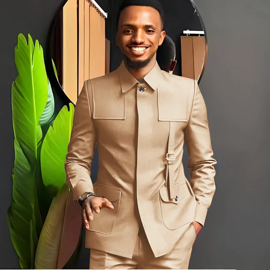 African-Style Men's Suit — 2-Piece Tailored Tuxedo for Weddings, Grooms, Parties, and Formal Dinners