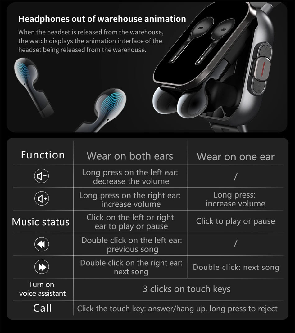 TWS 2 In 1 Smartwatch Earphones Sports Smart Watch Wireless Bluetooth Calling Health Monitor Fitness Record Watches With Headset