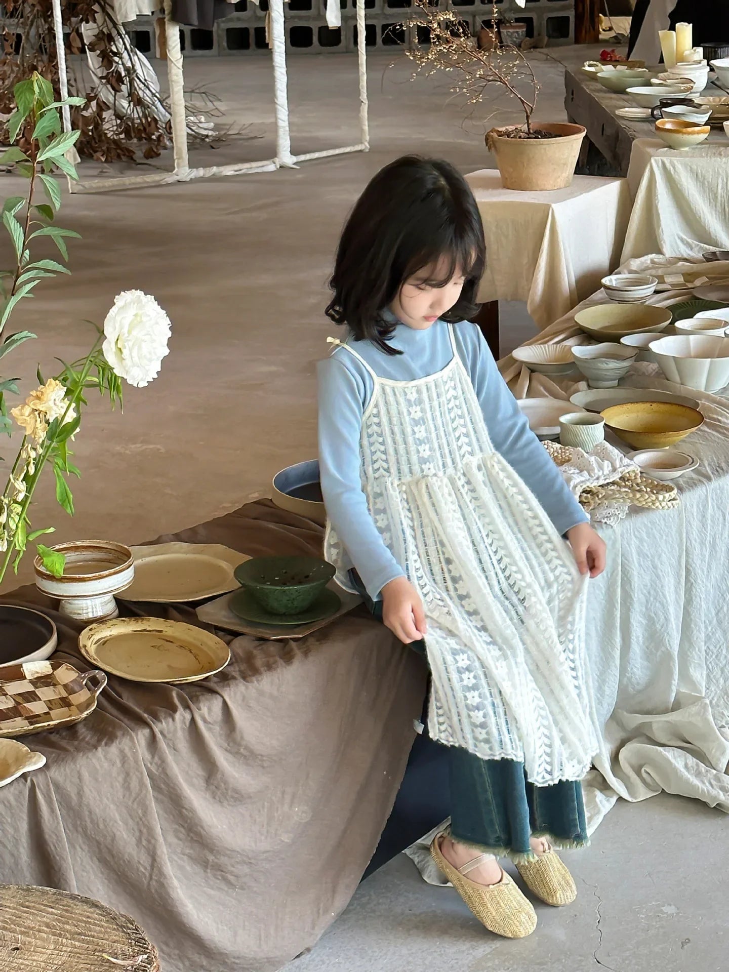 Girl Casual Dresses Autumn Winter Childrens Clothing New Korean 2026 Lace Camisole Skirt Washing Retro Make Old Jeans