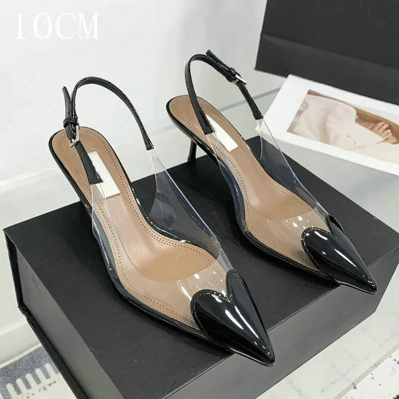 2025 New PVC European Style High Heels Women'S Summer Pointed Toe Runway Sandals Party Shoes