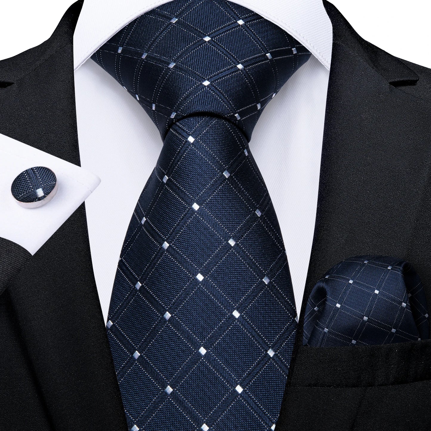 Dark Red Plaid Silk Ties for Men Classic 8cm Business Wedding Party Accessories Pocket Square Cufflinks Gift DiBanGu Dropship BAZAARHUBO
