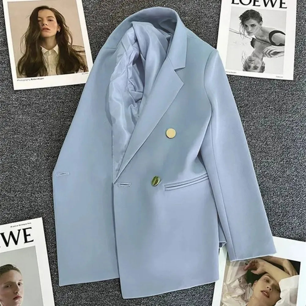 Women Blazer Luxury Double Breasted Jacket Korean Style 2025 Spring