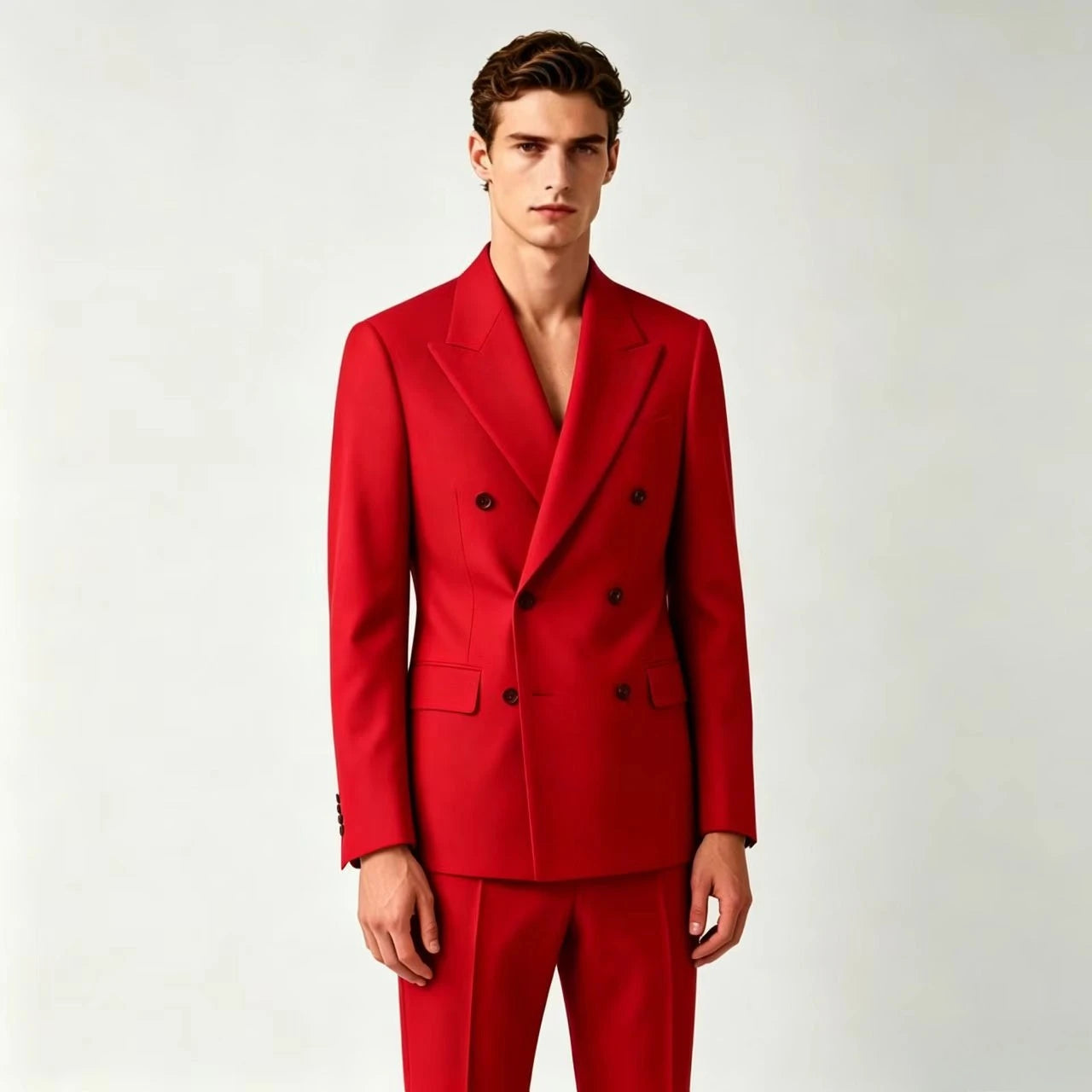 Men Double Breasted Suits For Wedding High Quality Slim Fit 2 Pieces Set Elegant Jackets Pants Blazers Fashion Classic Formal