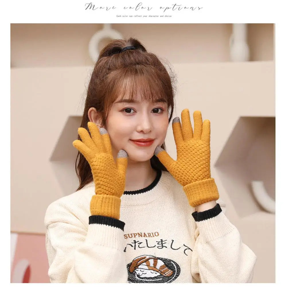 Women Men Warm Winter Touch Screen Gloves Stretch Classical Knit Mittens Wool Full Finger Outdoor Cycling Driving Glove BAZAARHUBO