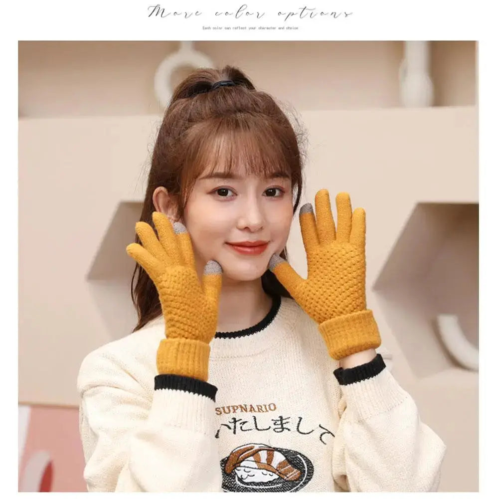 Women Men Warm Winter Touch Screen Gloves Stretch Classical Knit Mittens Wool Full Finger Outdoor Cycling Driving Glove BAZAARHUBO