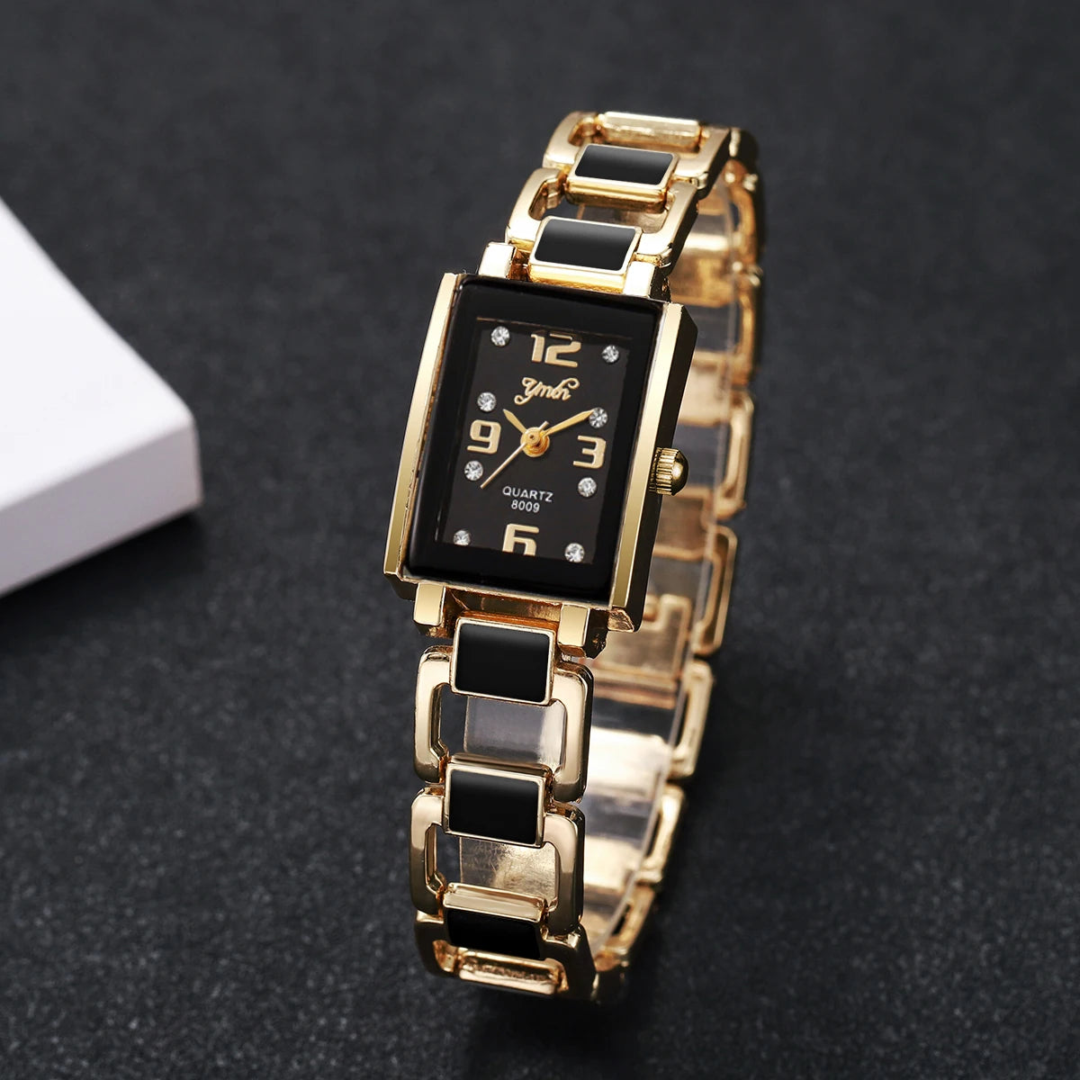 4PCS Elegant Square Women Watches Rhinestone Bracelets Set Fashion Ladies Quartz Wristwatch Clock Reloj Mujer（Without Box）